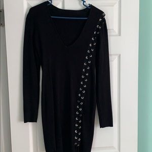 Lace-up V Neck Sweater Dress